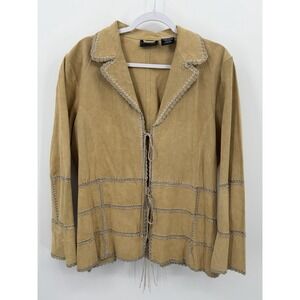 Suede Leather Vintage Crochet Jacket Boho Western Cowgirl Large Patchwork